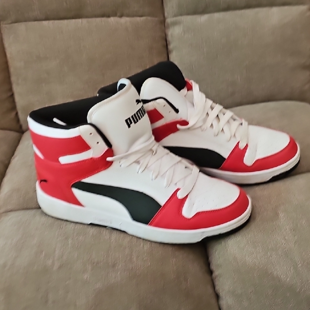 Puma Red and White High-Top Sneakers